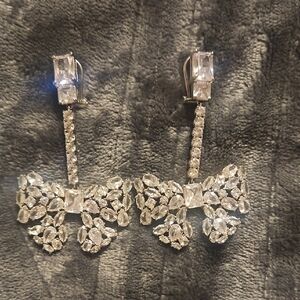 kate spade Clear Crystal Bow Drop Earrings in Silver Tone